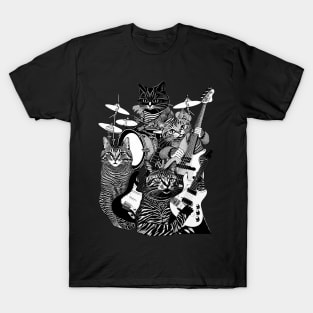 ROCK N ROLL CATS (Guitars, Bass, Drums) Cat Rock Band T-Shirt